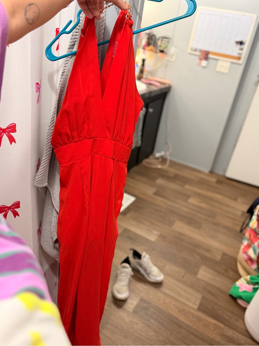 Red V-Neck Women's Jumpsuit Pantsuit
